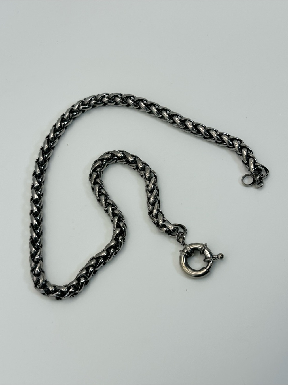 Gunmetal Wheat Chain Necklace Thick Chunky Edgy 16" Unsigned - Picture 7 of 12